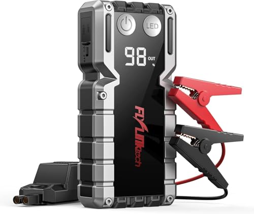 FLYLINKTECH Auto Starthilfe Powerbank 7000A Spitzstrom mit LCD-Display (Für bis zu 9.0L Benzinmotor oder 8.0L Dieselmotoren), Starthilfegerät LED-Taschenlampe und USB Schnellladung 3.0(Modell: CF900)