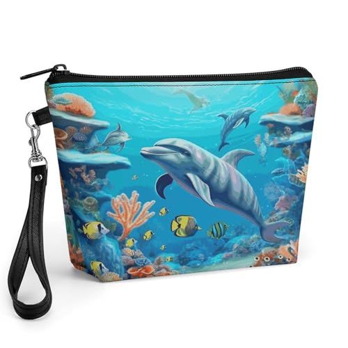 Bolsa de cosméticos espaciosa con temática del fondo marino para organizar el aseo femenino