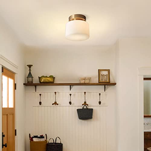 Kco Lighting Flush Mount Ceiling Light Fixture 1-Light Gold Ceiling Light Brass Drum Shape Ceiling Lamp With Frosted Glass Shade Metal Ceiling Lamp For Living Room Hallway Farmhouse (Gold) #TOP6