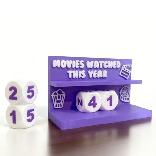 Movies Watched Counter, Movie Tracker Block Set, Film Buff Decor Stylish, Reusable Tracker Display for Your Yearly Watchlist & Movie Nights (Purple)