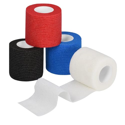 4 Rollos Venda Cohesiva Vendaje Elastico Cohesive Vendas Autoadhesivas Banda Venda Cinta Bendaje Adhesiva Primeros Auxilios Cinta de Mascotas Bendaje Deportiva para Protegen Dedos Muñecas Tobillos