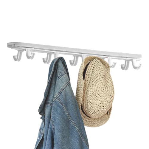 Cup Holder Under Cabinet - Double Row Under Cabinet Hook - Adhesive Entryway Coat Hook, Pull-Out Slide Hook Towel Hooks Adjustable Closet Storage Hook for Kitchen Bathroom