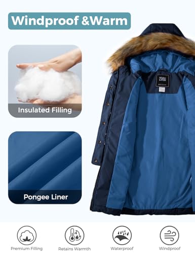 Image of ZSHOW Girls' Long Winter Coat Waterproof Warm Puffer Jacket Hooded Parka