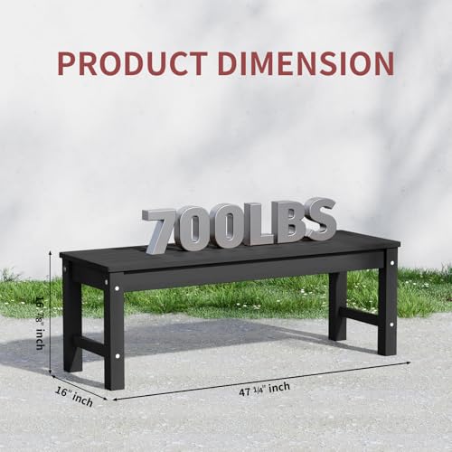 Image of Psilvam 47 inch Backless HDPE Outdoor Bench for 2-Person, Black