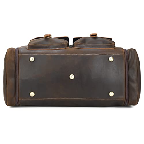 Polare 23" Expandable To 29'' Duffel Retro Thick Full Grain Cowhide Leather Gym Weekender Overnight Luggage Bag For Men #TOP7