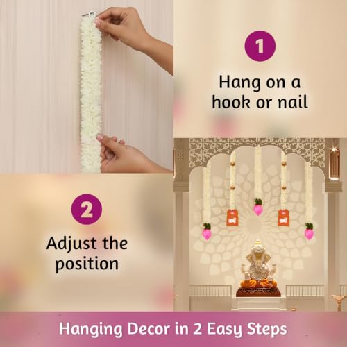 Image of Special You Ganesh Chaturthi Decoration Items - 3 Lotus Bud Hangings & 2 Cow Design Latkans for Ganpati Decoration, Pooja Room, Mandir, Janmashtami, Diwali Festival Home Decoration - 5 Pcs Set