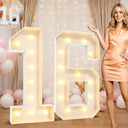 Ledido Easy-Assemble 4FT Warm White & Cool White Marquee Light Up Number 16