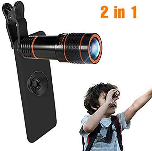 Phone Camera Lens, Qliampe 12X Zoom Telephoto Lens for Smartphone 2 in 1 HD Dual Focus Monocular for Adults Clip on Telephone Lens Kit Compatible iPhone X/8/7/6/6s Plus Samsung
