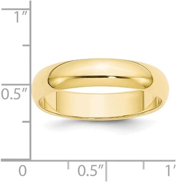 Roy Rose Jewelry 10K Yellow Gold 5mm Half Round Wedding Band Ring Sizes 4 to 14