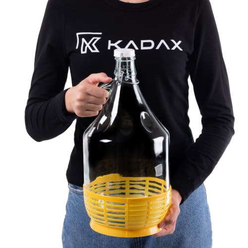 Foto von KADAX 6er Set Weinballon 5L, Glasballon für Wein, Weinfass aus glas, Gärballon, Fass für Wein aus Glas, Bügelflasche mit Korb, Gärbehälter für Wein, Glasgärballon Set