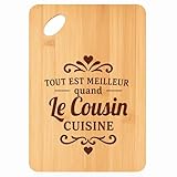 CADEAU UTILE ET ORIGINAL : Offrez cette planche à découper en bambou gravée, parfaite pour un homme passionné de cuisine ou de barbecue. Idéale pour Noël, anniversaire, fête des pères ou Saint-Valentin.
