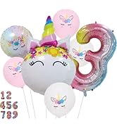 DIWULI Unicorn Birthday Decorations for Girls Set - Number 3 Balloon Pink Gradient, Unicorn Ballo...
