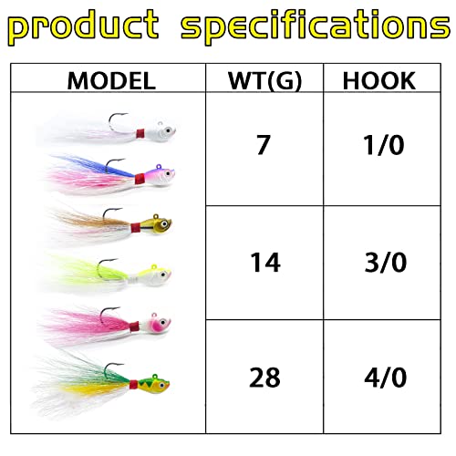 Uv Glowing Strong Hook Bucktail Jigs Saltwater Hair Jigs-Head Fishing Lures Assorted Kit For Striped Bass Walleye Snook Rockfish Redfish 1/4Oz 1/2 Oz 1Oz (1/4Oz（7G） 5Pack, White Color) #TOP2