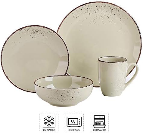 vancasso Navia Nature Dinner Set, Stoneware Vintage Look Beige Dinnerware Tableware, 4 Pieces Dinner Service Set for 1, Include Dinner Plate, Dessert Plate, Cereal Bowl and Mug