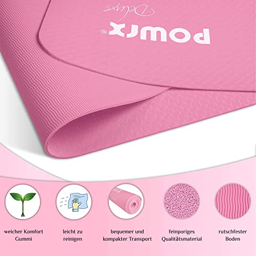Foto von POWRX Deluxe Yogamatte (Rosa 173 x 61 x 0,5 cm) - rutschfest - TPE umweltfreundlich | Gymnastikmatte TPE | Trainingsmatte | Pilates-/Übungsmatte | Hautfreundlich