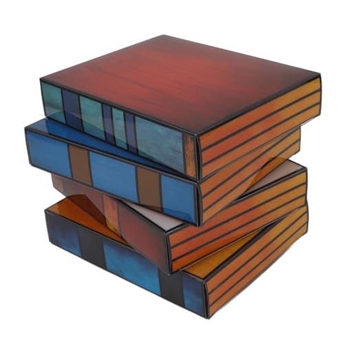 Bedside Table Lamp Stacked Books Desk Lamp Stained PVC Night Light with Button Battery, Vintage Nightstand Light for Living Room, Studio