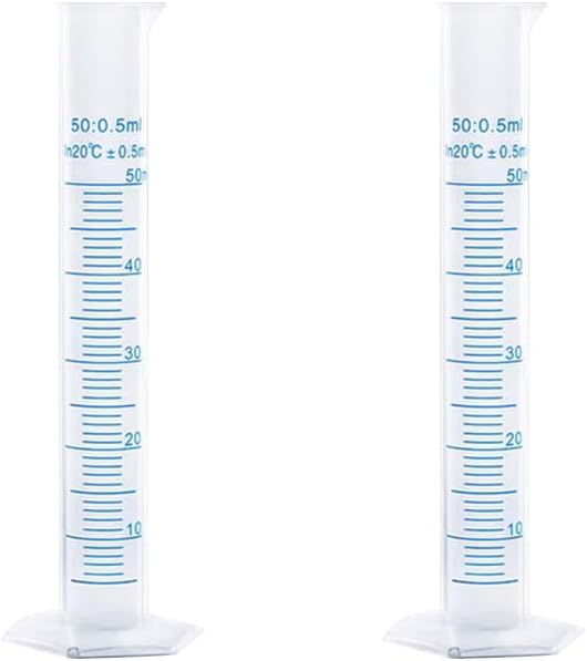 2 Pcs Clear Plastic Measuring Cylinders Laboratory Test Tube Liquid Measuring Tool with 2 Side Marking 50ml