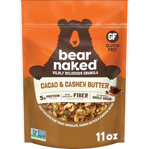 Bear Naked Granola Cereal, Whole Grain Granola, Breakfast Snacks, Cacao and Cashew Butter Crunch, 11oz Bag (1 Bag)