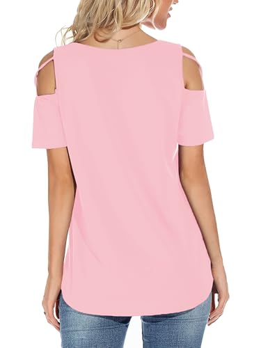 Image of Jar of Love Women's Summer Tops Short Sleeve Cold Shoulder Tops T-Shirts for Women Spring Summer Tops Loose Fit Tunic 2026