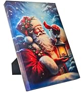 Smile Santa LED Light Up Canvas Pictures w/Timer, Fiber Optic Lights Create Dreamy Snowfall, Run ...