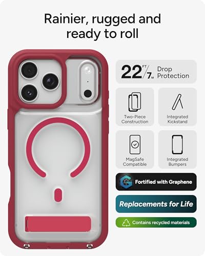 Image of ZAGG Rainier Case with Kickstand for iPhone 17 Pro Max - Red Black Cherry, Graphene 22ft (7m) Drop Protection, Lanyard Attach Points, MagSafe, Wireless Charging Compatible, Phone Case