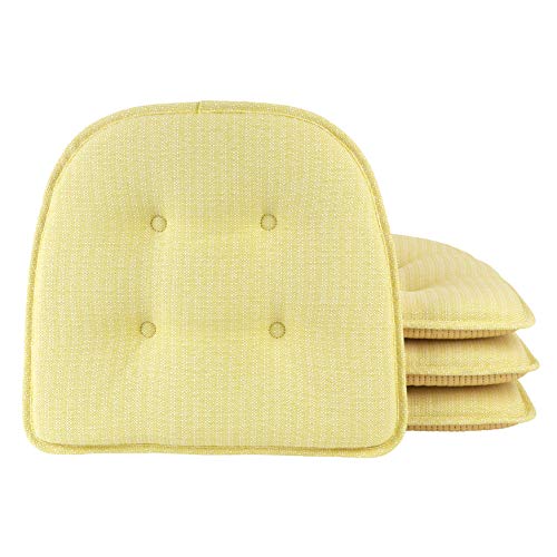 Klear Vu Omega Non-Slip Chair Cushions, Assembled in USA, U-Shaped Skid-Proof Seat Pads for Dining Room, Kitchen, Office, 15"x16", 4 Pack, Solid Yellow 4 Count