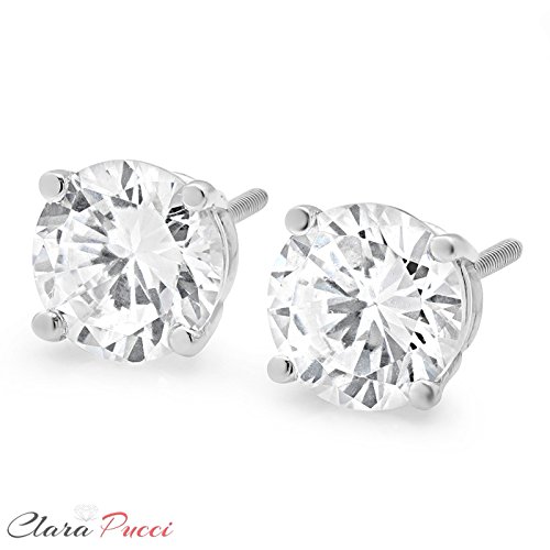 Simulated Diamond Round Cut 4.0 Ct Stud Earrings Set Cubic Zirconia For Women 14K White Gold Earrings For Girls Wedding Engagement Anniversary – Clara Pucci #TOP7