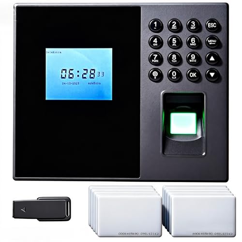 Mokhike Control Horario Empleados, Reloj de Fichar con 10pcs RFID y Pin, Huella Dactilar, Maquina Asistencia Empleados de Fichaje Biométrica, Sistema en Español Sin Cuotas Mensuales (con 8G U Disk)