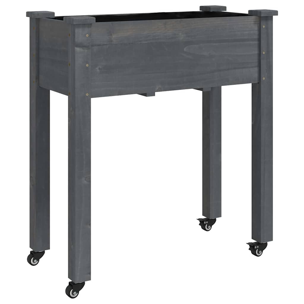 Vidaxl (, 71 X 37 X 80 Cm) Planter Plant Pot With Liner Raised Bed Flower Pot Solid Wood Fir Grey