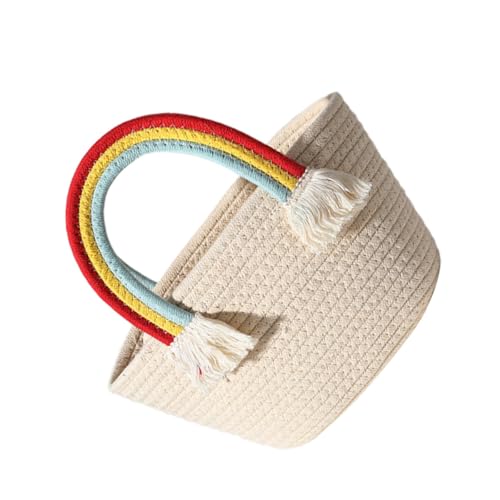 BESTOMZ Bolso de Playa Tejido a Mano en Algodón Diseño Nube Arcoíris, Bolso de Mano para Niñas y Vacaciones de Verano, 1 Unidad