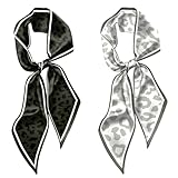 BHAHB 2 x Haar-Kopftuch, seidiges Gefühl, lang, Satin, Halstücher für Handtasche, niedliche Dekoration, ästhetisch, 150 x 17 cm, B16, schwarz-weißer Leopardenmuster, 6.7 x 59 inches / 17 x 150 cm