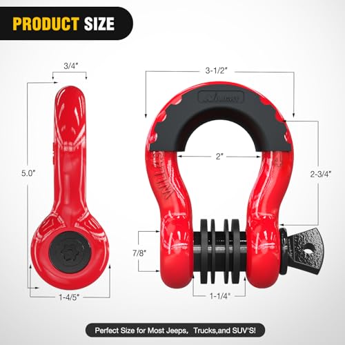 Image of Nilight 3 /4 inch D Ring Shackle 2 Pack 19T (41,887 lbs) Break Strength 4.75T WLL Heavy Duty Towing Hook with Anti-Theft System Anti-Rattle Isolators for Truck Jeep SUV ATV UTV Recovery Red