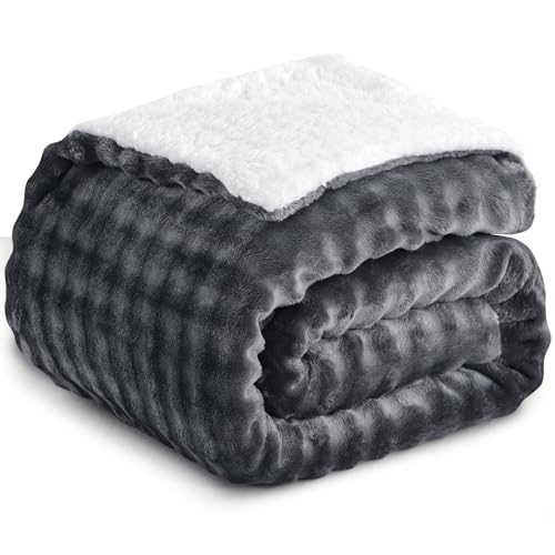 RUIKASI Manta Cama Invierno para Cama 90/135, Sherpa Franela Reversible de Borreguito, Suave al Tacto, Cálida y Transpirable para Sofá o Dormitorio (Gris, 150 x 200 cm)