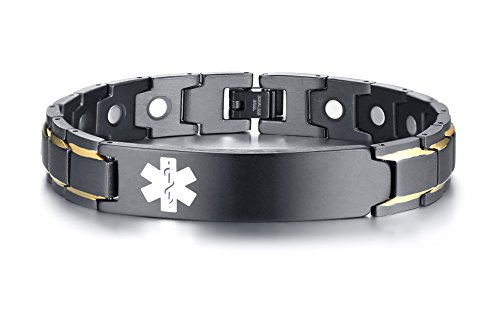 XUANPAI Free Custom Engraved Stainless Steel Magnet Therapy Medical Alert ID Bracelet for Men,Adjustable