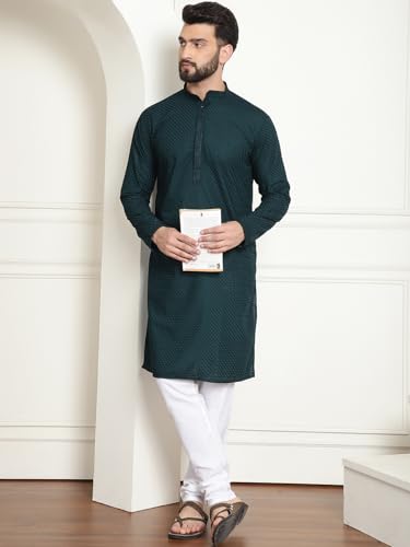 Image of SOJANYA (Since 1958 Men's Cotton Embroidered Thread Work Kurta With white churidar Pyjama