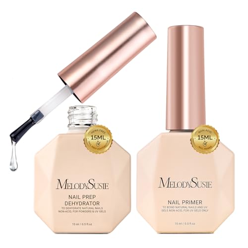 Image of MelodySusie Dehydrator and Primer Acid-Free HEMAFree Nail Prep Set for Acrylic,Gel,DIY Nails,Fast Dry,Superior Bonding,No Lift Formula,Ideal Manicure Gift Set 2Pcs 15ML /0.5oz