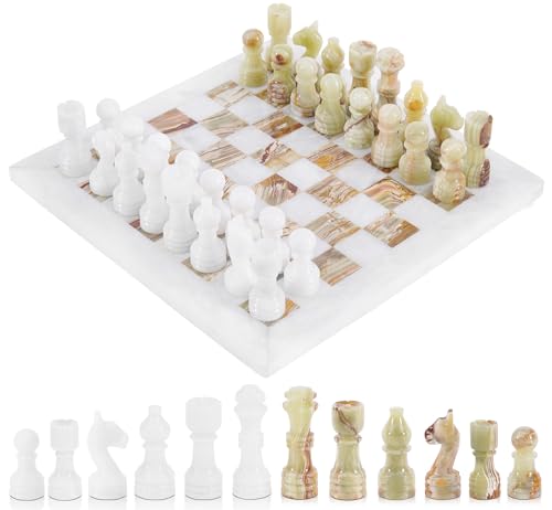 Jeu d'échecs en marbre onyx Radical blanc et vert de 30 cm
