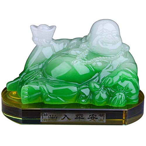 Bouddha Rieur de la chance et richesse, statuette verte zen