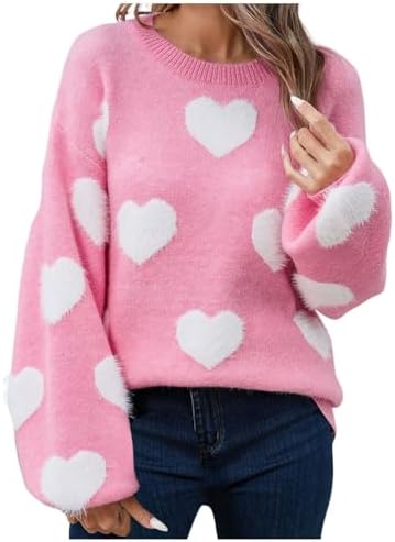 Heart Sweater for Women Valentines Day Sweaters Cute Love Plus Size Valentine's Sweatshirts with Hearts