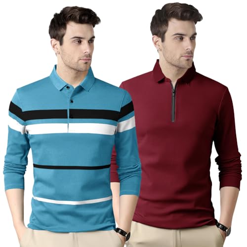 Image of Noble Monk Men's Polycotton Regular Fit Full Sleeves Polo T-Shirt