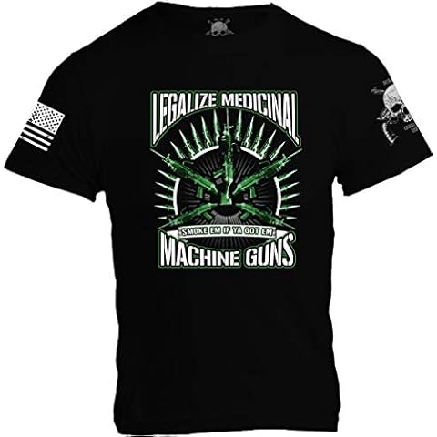 Skull and Crossguns Legalize Medicinal Machine Guns wth US Flag on Sleeve Logo Mens T-Shirt Medium Black Cover