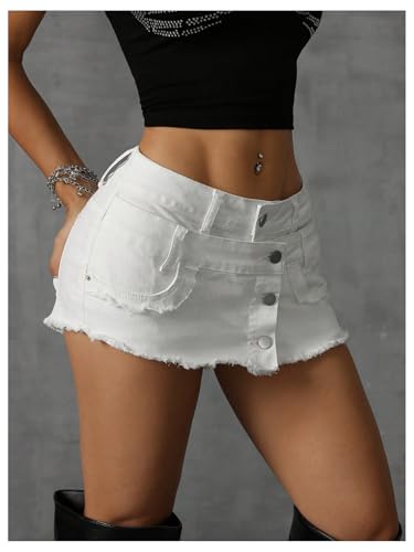 Floerns Women's Raw Hem Jean Skirt Low Waist Button Front Y2k Denim Mini Skirts2