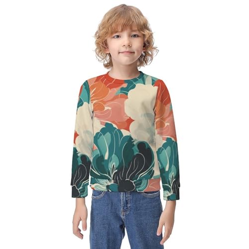 Retro Flower PatternChildren's Casual Pullover Sweatshirt Loose Fit10-12Y