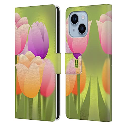 Étui portefeuille en cuir iPhone 14 Plus chic et romantique tulipe
