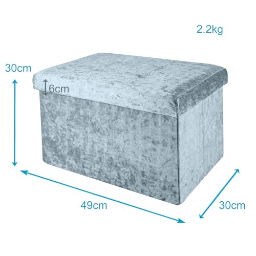 Faltbare Sitzbank Intirilife 49x30x30cm in Samt Blaugrau mit Stauraum