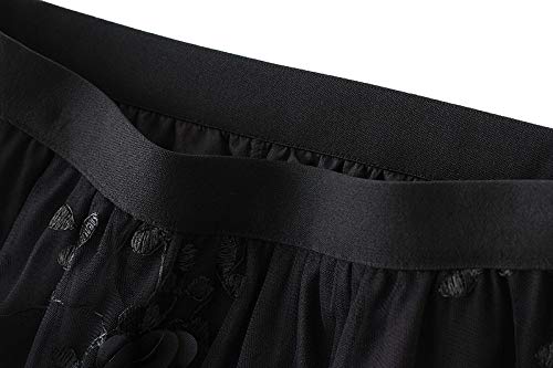 JMSUN Saia feminina de tule evasê com cintura elástica, saia tutu de tule bordado floral em camadas