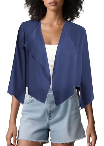 Image of Urban CoCo Women's Chiffon Shrug Cardigan Open Front 3 /4 Sleeve Drape Irregular Hem Bolero Summer Cover Up