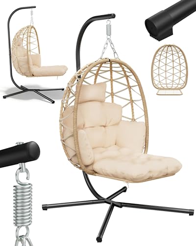 houcheyai Fauteuil suspendu avec armature, repose-pieds, fauteuil suspendu, fauteuil suspendu, en rotin, pour l'extérieur et l'intérieur, balançoire à...