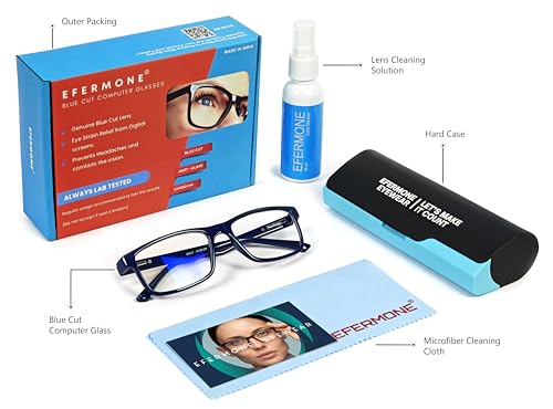 Image of EFERMONE Blue Ray Cut Light Filter Computer Glasses With Antiglare For Eye Protection (Zero Power,Blue Coated)