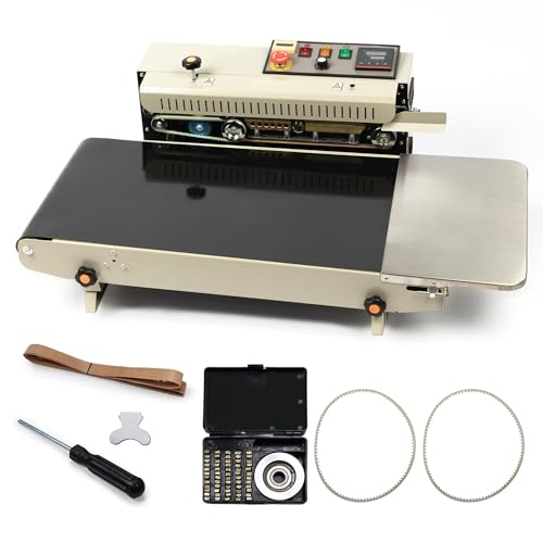 U.S. SOLID Widened Continuous Bag Band Sealer Sealing Machine, Automatic Horizontal Band Sealer with Digital Temperature Control for 0.02-0.08mm PVC Bags Films Stamp Coding 110V/60HZ